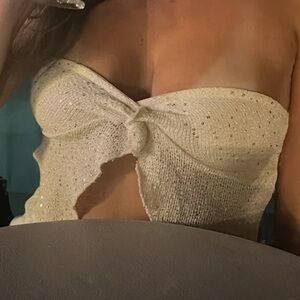 Pull&Bear Cream Knit Top with Sequins